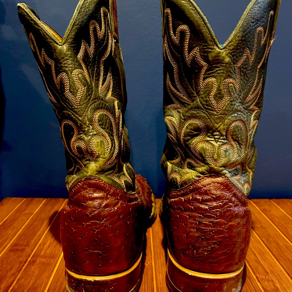 Boulet Vintage Cowboy Boots, Size 11.5 E, Ostrich with square toe